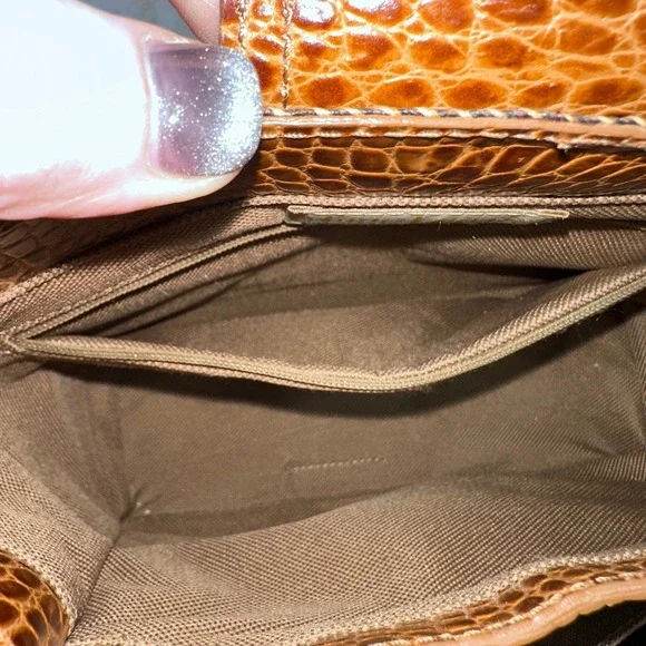 Eric Javits Woven Tote Bag Brown Tan Crocodile Trim Top Handle - Picture 9 of 11